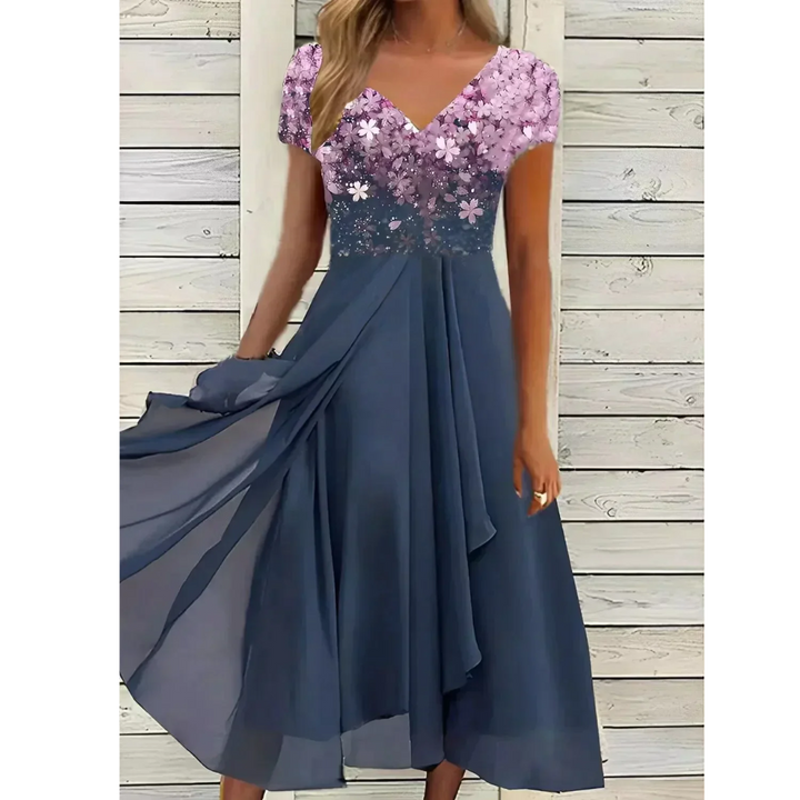 Levoire | Midi Robe de fête Décolleté en V Pour Femmes Rosa Bleu