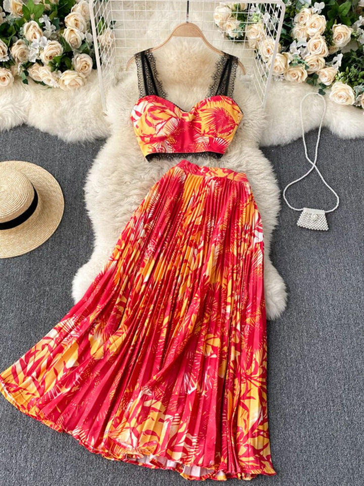 Levoire | Haut Doux & Jupe Plissée Taille Haute Orange Une taille