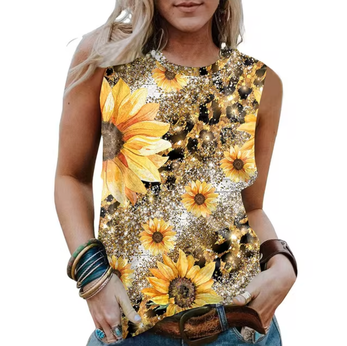 Levoire | T-Shirt Sans Manches Avec Motif De Tournesols Or jaune