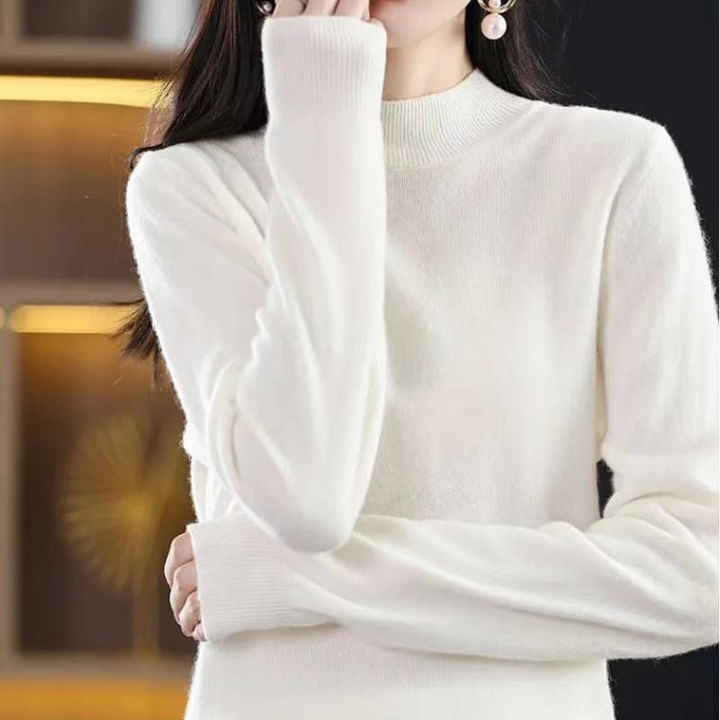 Levoire | Cachemire Pull Femme Col Haut, Doux & Design Intemporel Blanc