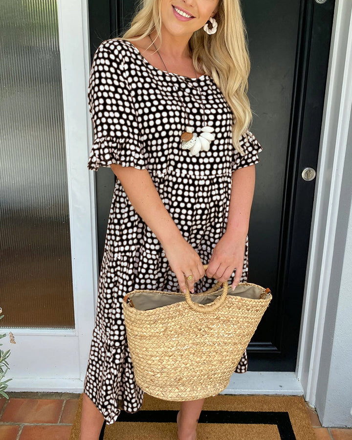 Levoire | Robe Midi Avec Col Rond Et Motif À Pois