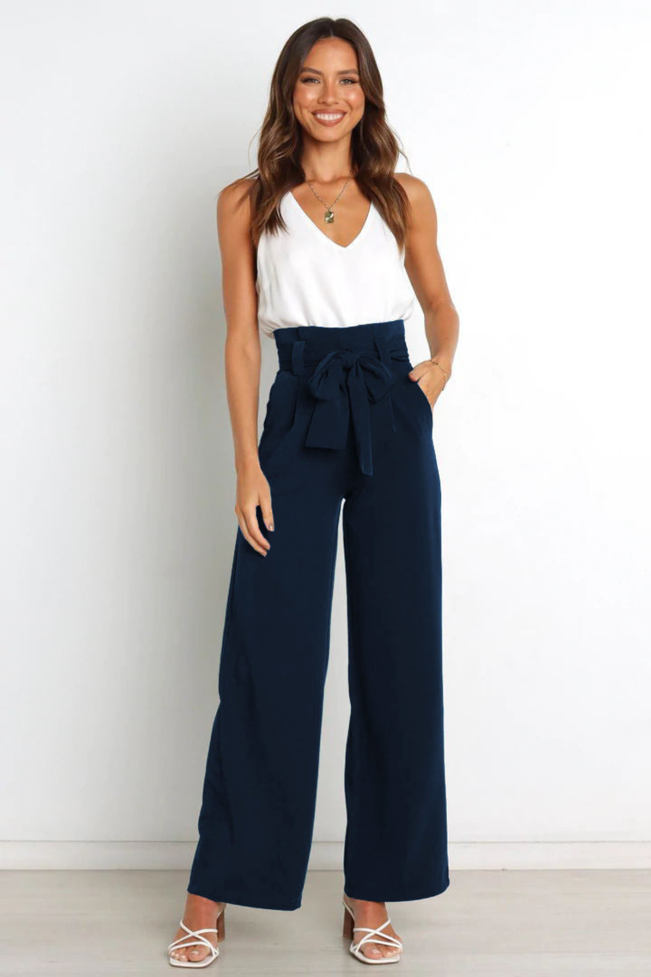 Levoire | Pantalon En Lin Pour Femmes Long Bleu foncé