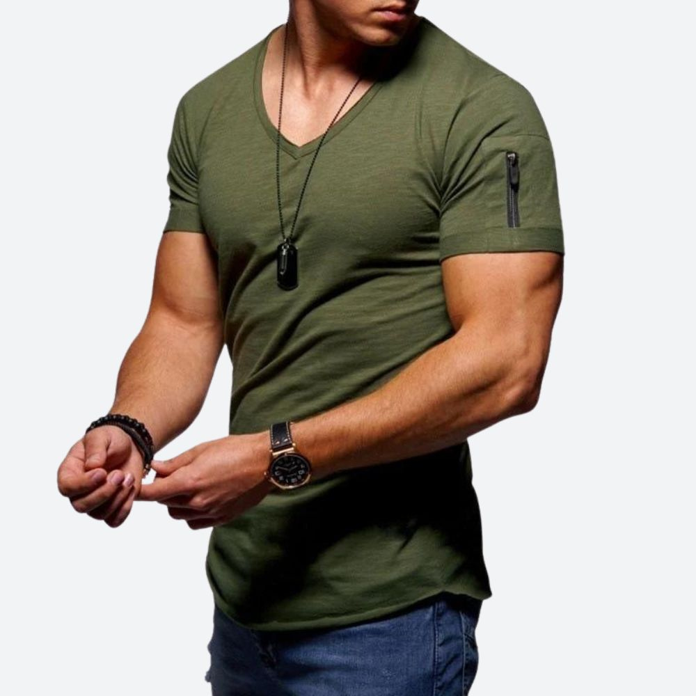 Levoire | T-shirt musclé pour hommes avec décolleté en V vert olive