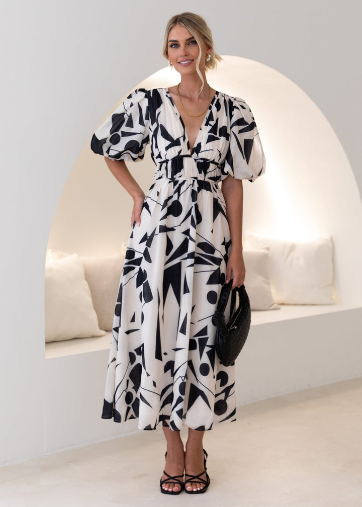 Levoire | Robe Longue Avec Décolleté En V Et Manches Bouffantes Blanc
