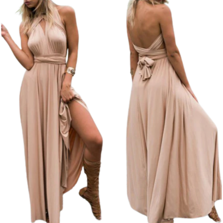 Levoire | Robe maxi portefeuille pour les invitées de mariage pour femmes Champagne