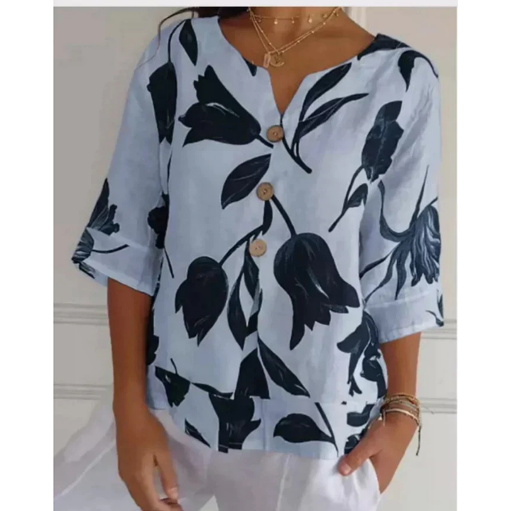 Levoire | Chemisier Floral À Col En V Et À Boutons Pour - Femmes - Stylise Bleu Clair