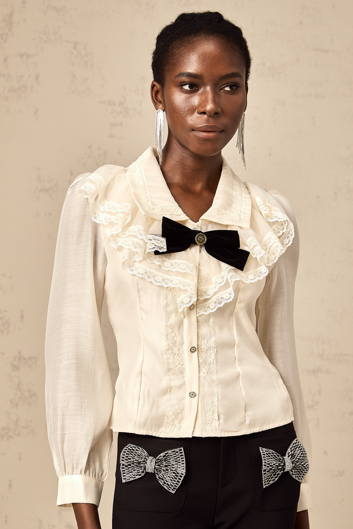 Levoire | Noeud Blanc Lié Shirt Avec Dentelle