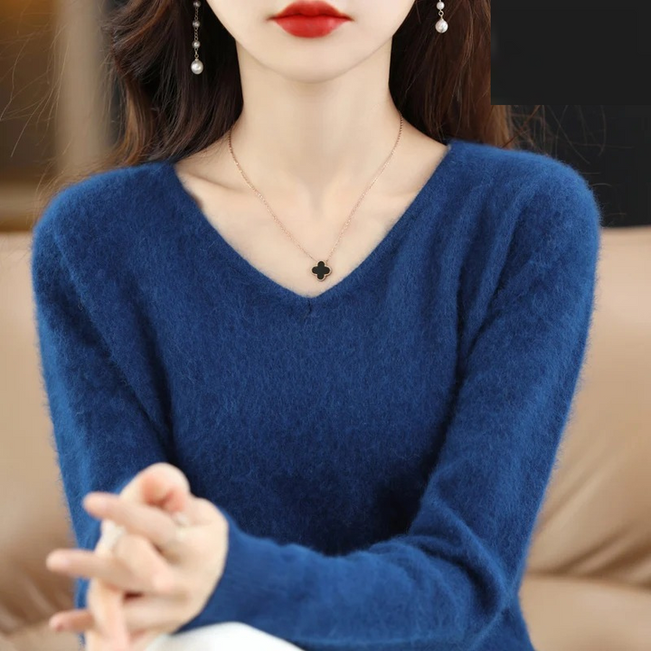 Levoire | Pull en cachemire pour femmes À col en V Léger et doux Bleu