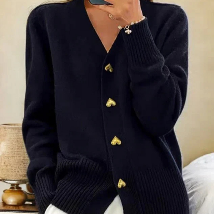 Levoire | Veste En Tricot Féminine Avec Boutons En Forme De Cœur Noir Taille unique