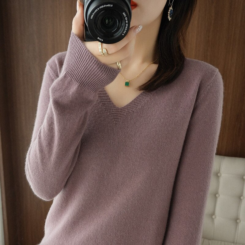 Levoire | Pull Chaud Pour Femmes - Col en V Mauve