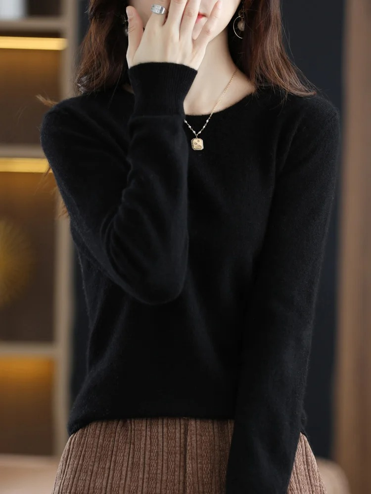 Levoire | Cachemire Tricot Femmes Col Ronde, Doux & Chaud Luxe Noir