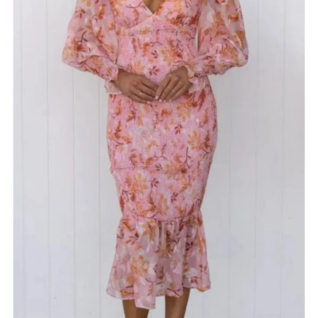 Levoire | Élégante Robe Midi À Motif Floral Pour Femmes Rosa
