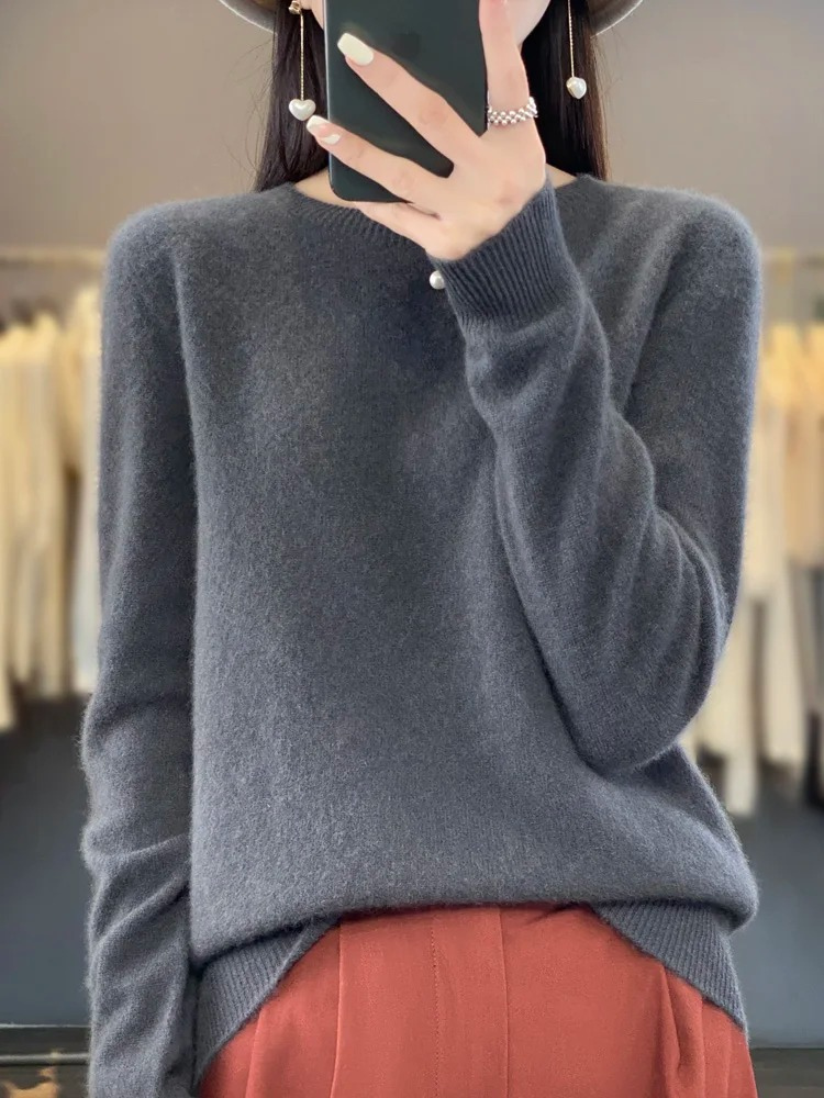 Levoire | Cachemire Pull Femme Col Rond Doux Et Élégant Pull-over Gris
