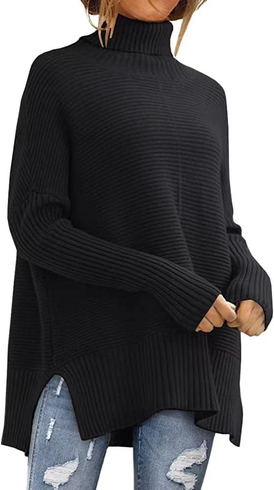 Levoire | Grande Taille Pull À Col Roulé Pour Femmes Tunique D'Automne Confortable Avec Des Manches Larges Noir