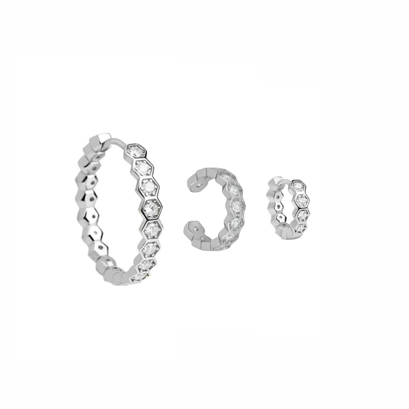 Levoire | Élégant Boucles D'Oreilles Hexagonales Or Argent Dreiersetti