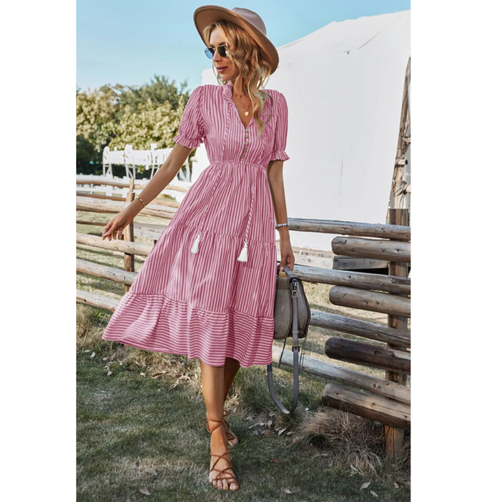 Levoire | Robe d'été midi à rayures pour dames Rose