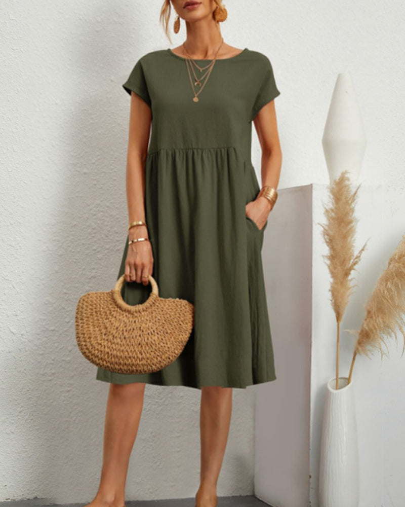 Levoire | Robe Midi À Col Rond Avec Poches Vert