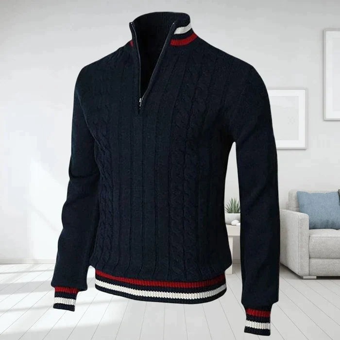Levoire | Sweatshirt Premium Homme Avec Col V Et Fermeture Éclair Bleu