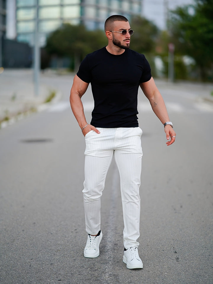 Levoire | Pantalon Slim Fit Rayé Blanc Blanc