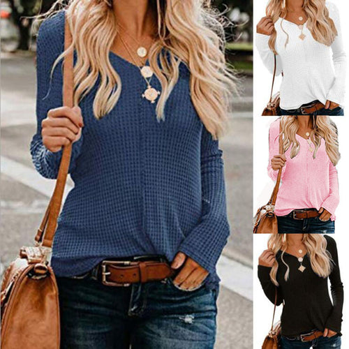 Sweater Waffle Femme avec Col V et Coupe Décontractée Levoire