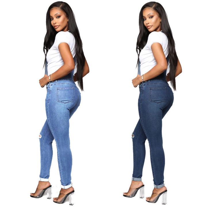 Levoire | Salopette En Denim Skinny Fit Pour Femmes Bleu Moyen Lavé