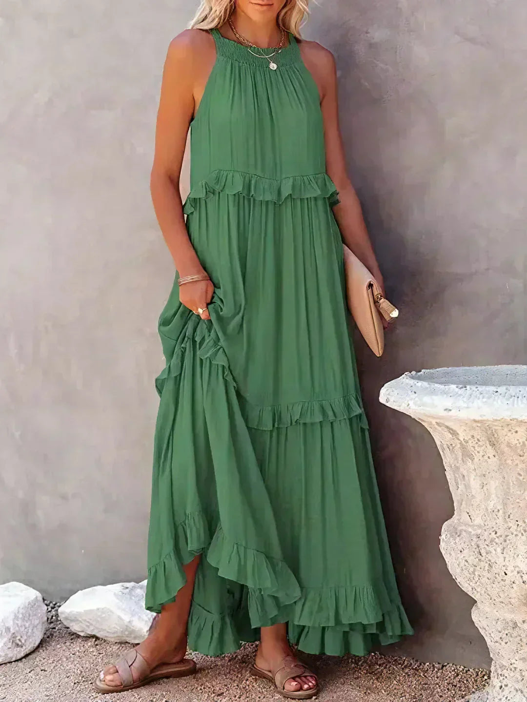 Levoire | Robe Maxi Volant À Bretelles Vert ( presque épuisé )