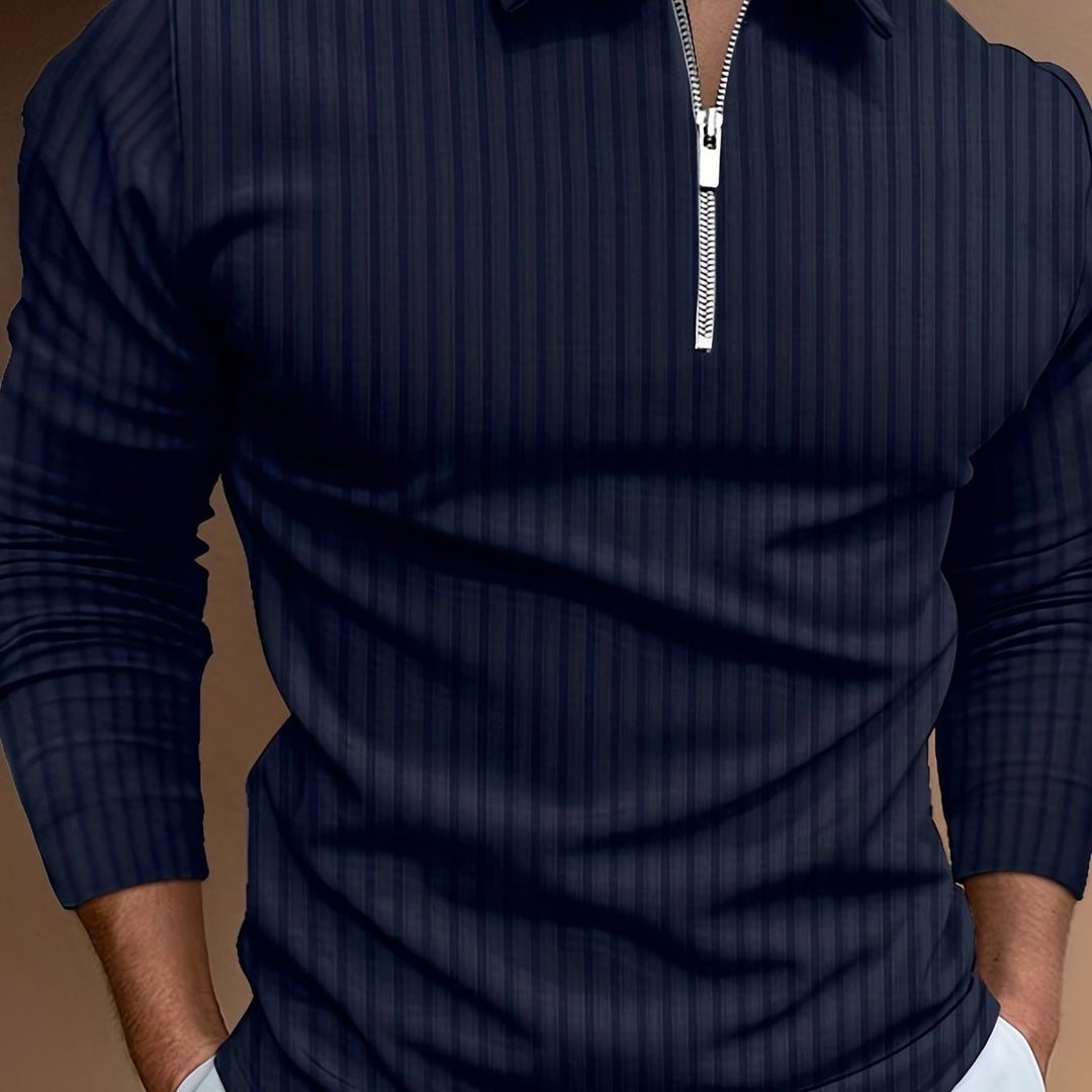Levoire | Rayures Verticales Chemise Pour Hommes Avec Zip Et Manches Longues Meri bleu