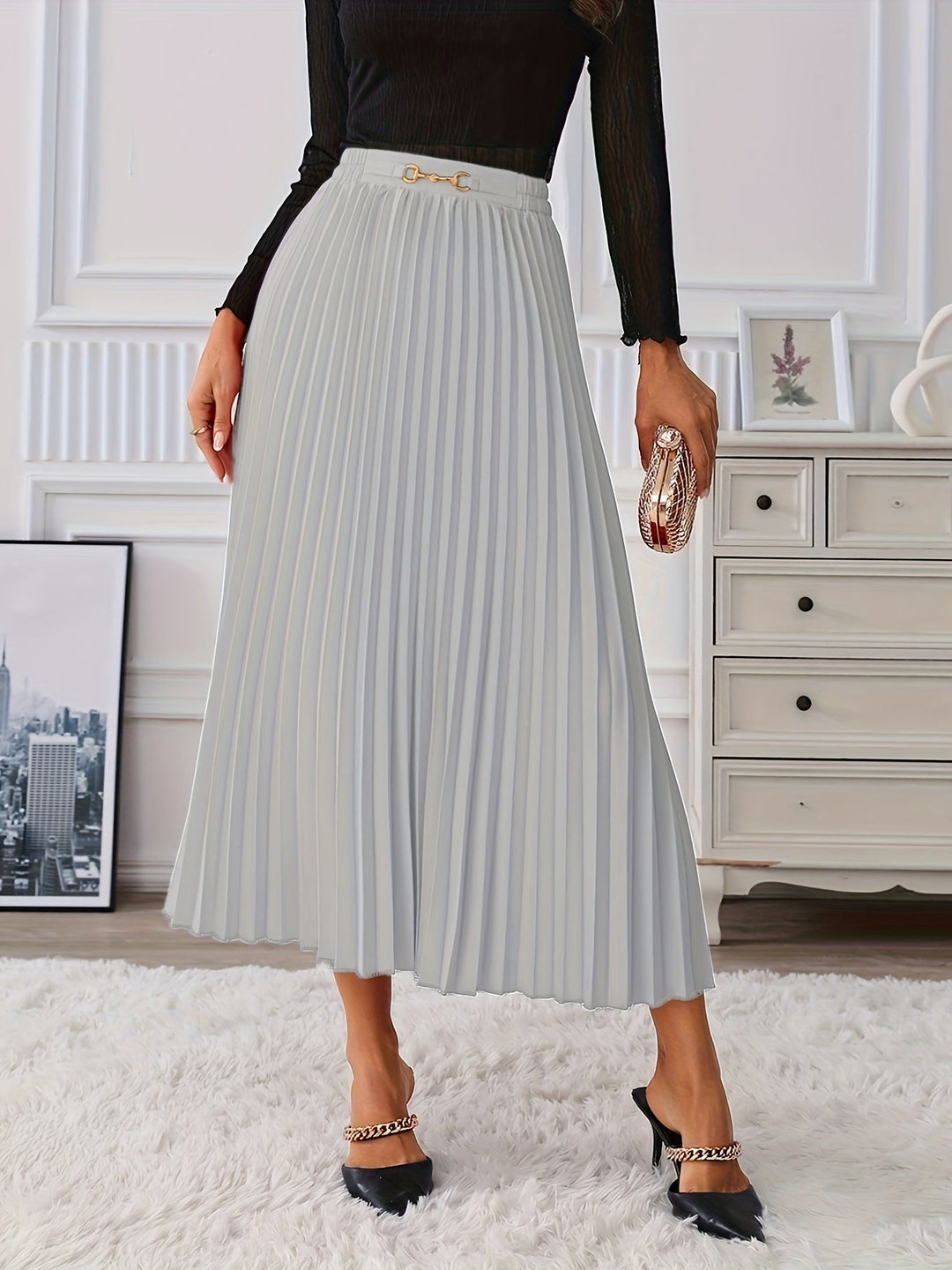 Levoire | Jupe Haute Taille Durable Avec Détails En Chaîne Gris argenté