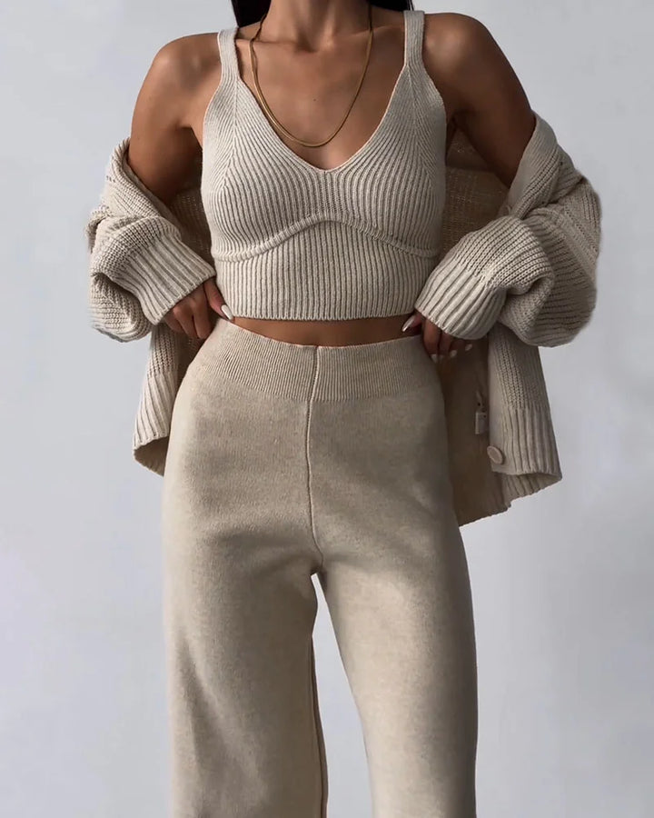 Levoire | Élégant Ensemble Trois Pièces À Décolleté En V Khaki