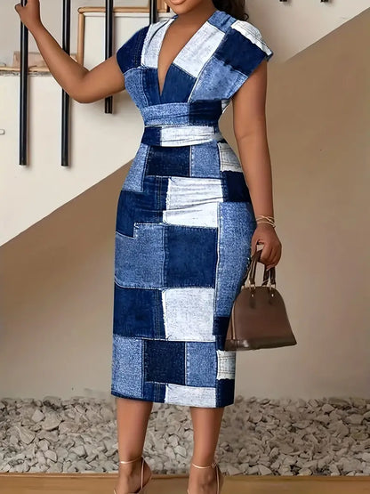 Levoire | Robe Décontractée, À Manches Courtes, Ajustée Bleu