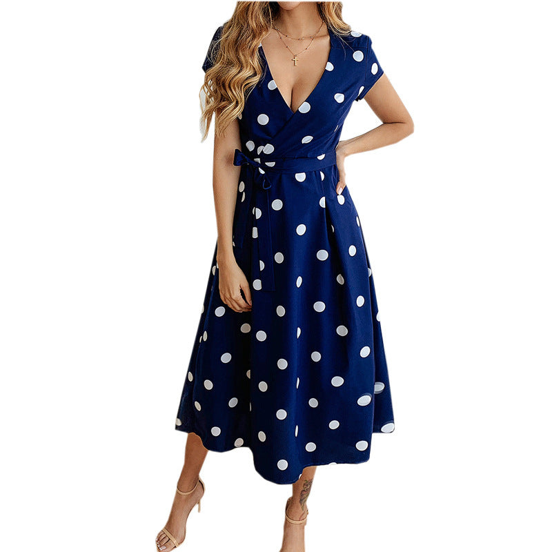 Robe portefeuille pour femmes avec des pois et décolleté en V profond Levoire