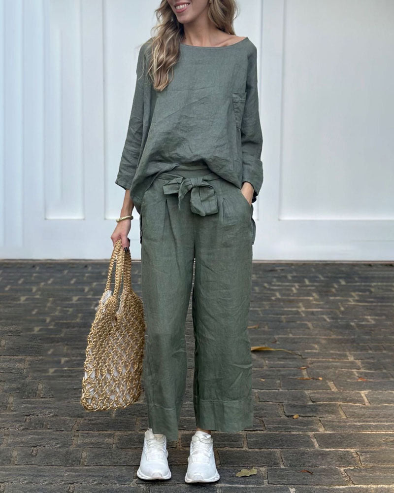 Levoire | Haut Élégant Et Pantalon Ample Olivier
