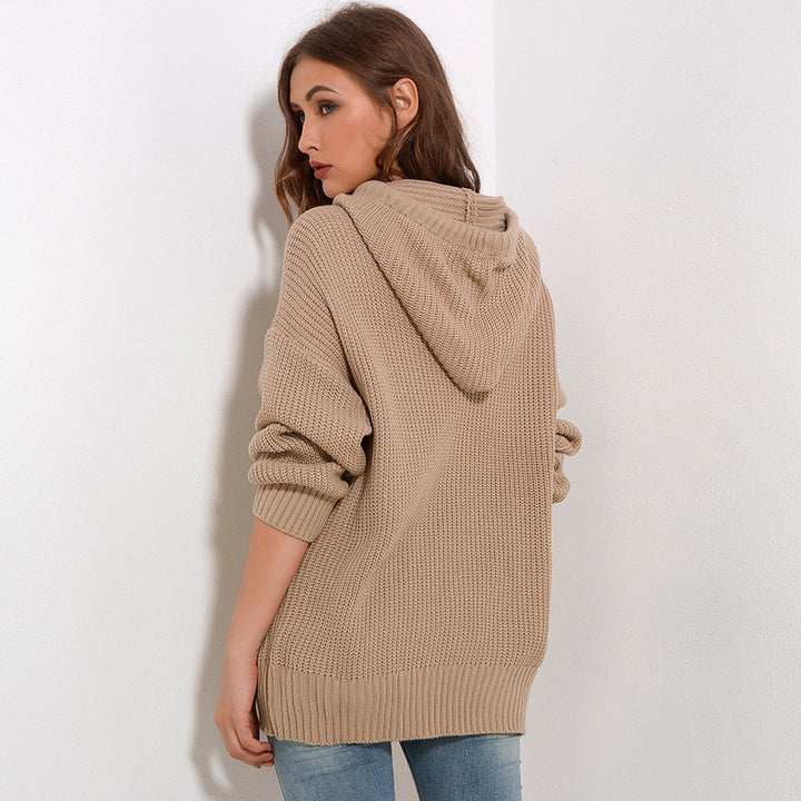 Femme Pull Tricot Oversize avec Capuche Levoire