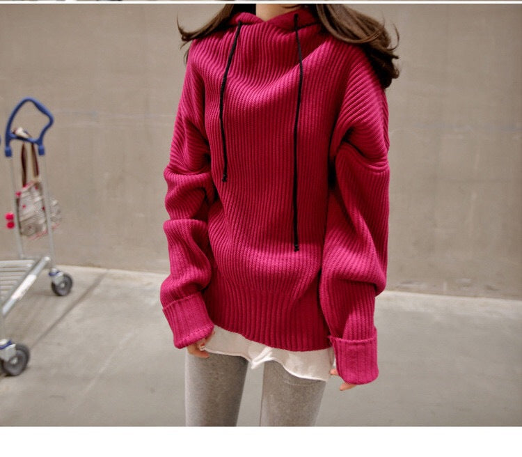 Femme Pull Tricot Oversize avec Capuche Levoire