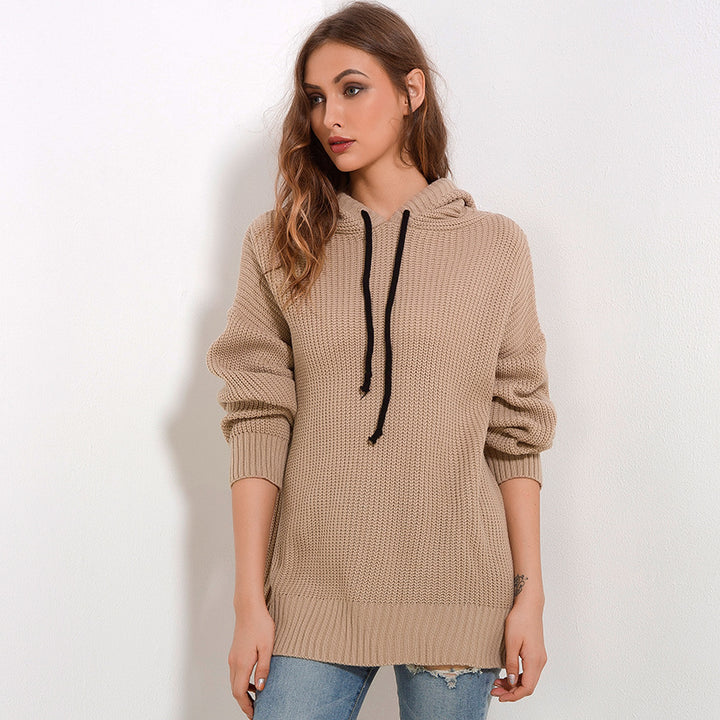 Femme Pull Tricot Oversize avec Capuche Levoire