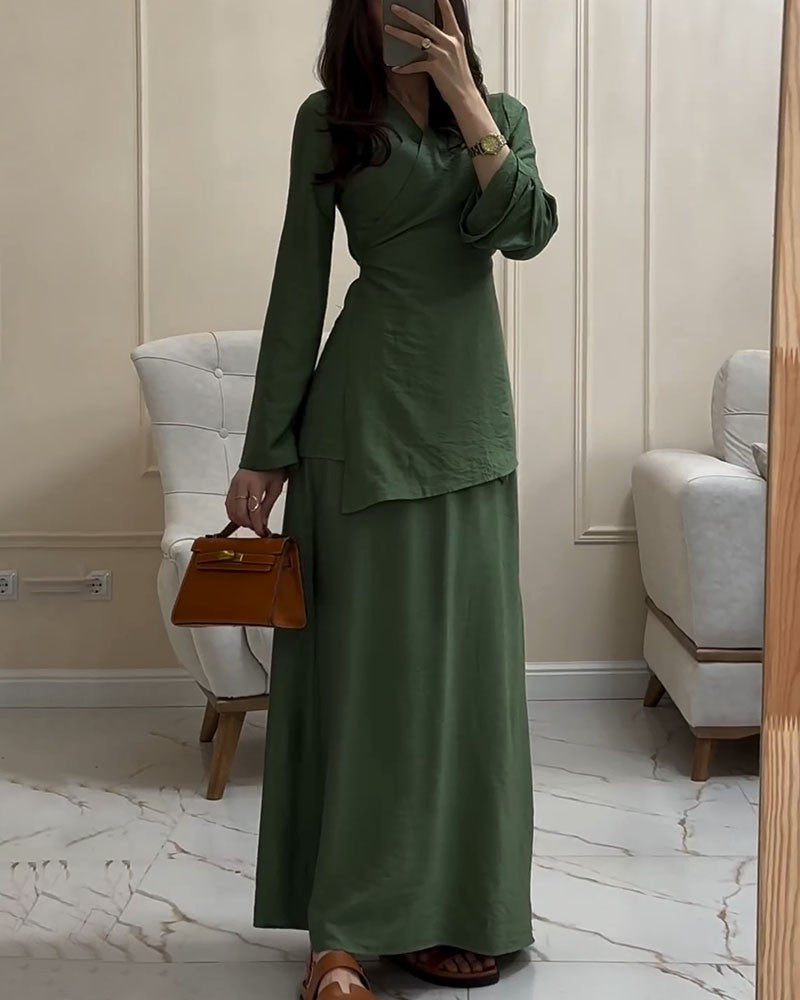 Levoire | Robe En Lin Verte À Manches Longues Vert foncé