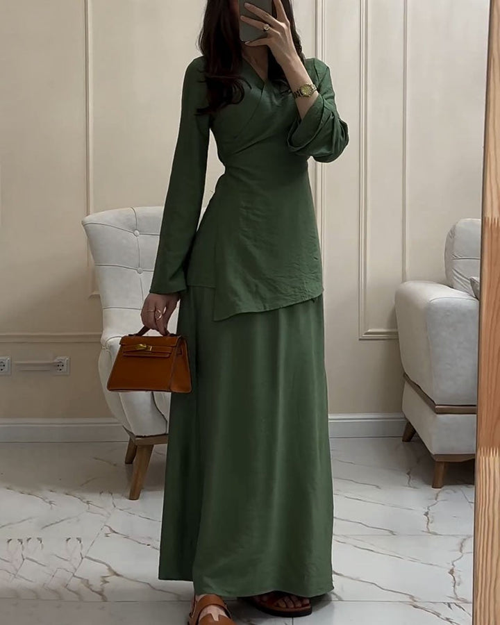 Levoire | Robe En Lin Verte À Manches Longues Vert foncé