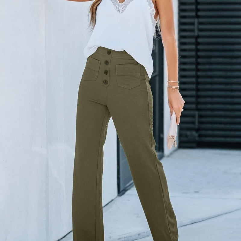 Levoire | Haute Taille Pantalon Large vert armée