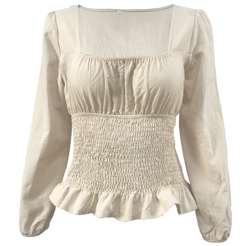 Blouse pour femmes avec ourlet froncé élastique et manches longues Levoire