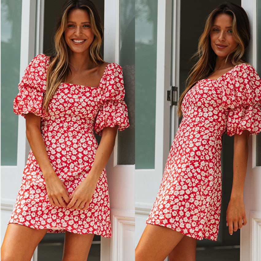 Robe mini femme avec des manches bouffantes et un motif floral Levoire