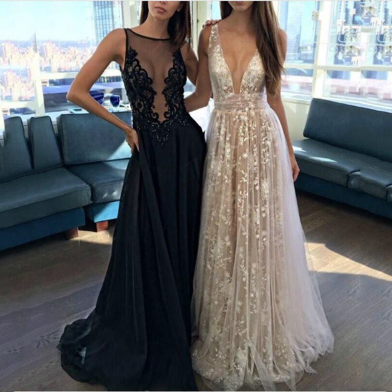 Levoire | Robe de soirée dos nu en dentelle glamour à décolleté profond