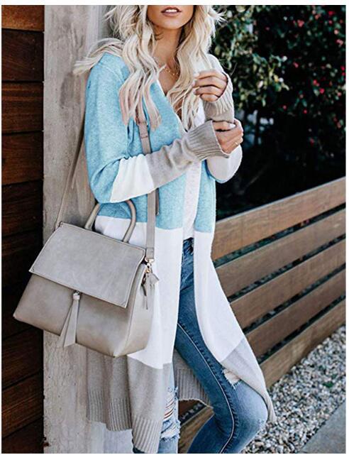 Cardigan en tricot à la mode pour femmes avec des rayures en blocs de couleur Levoire