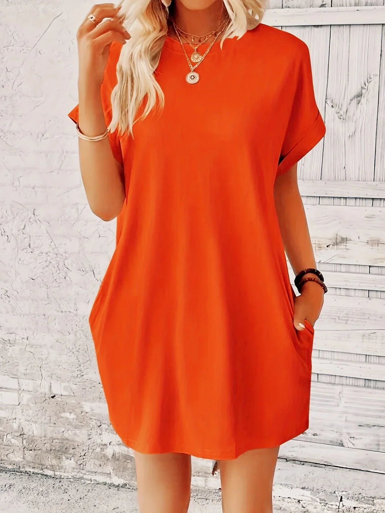 Levoire | Robe Avec Col Rond Et Poches Orange