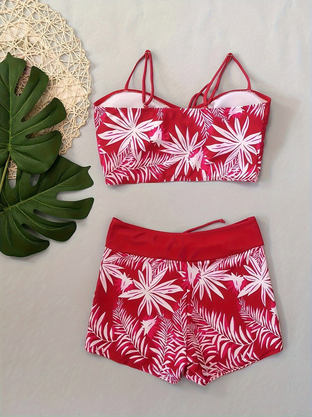 Levoire | Ensemble De Bikini Deux Pièces Avec Motif De Feuilles Et Shorty