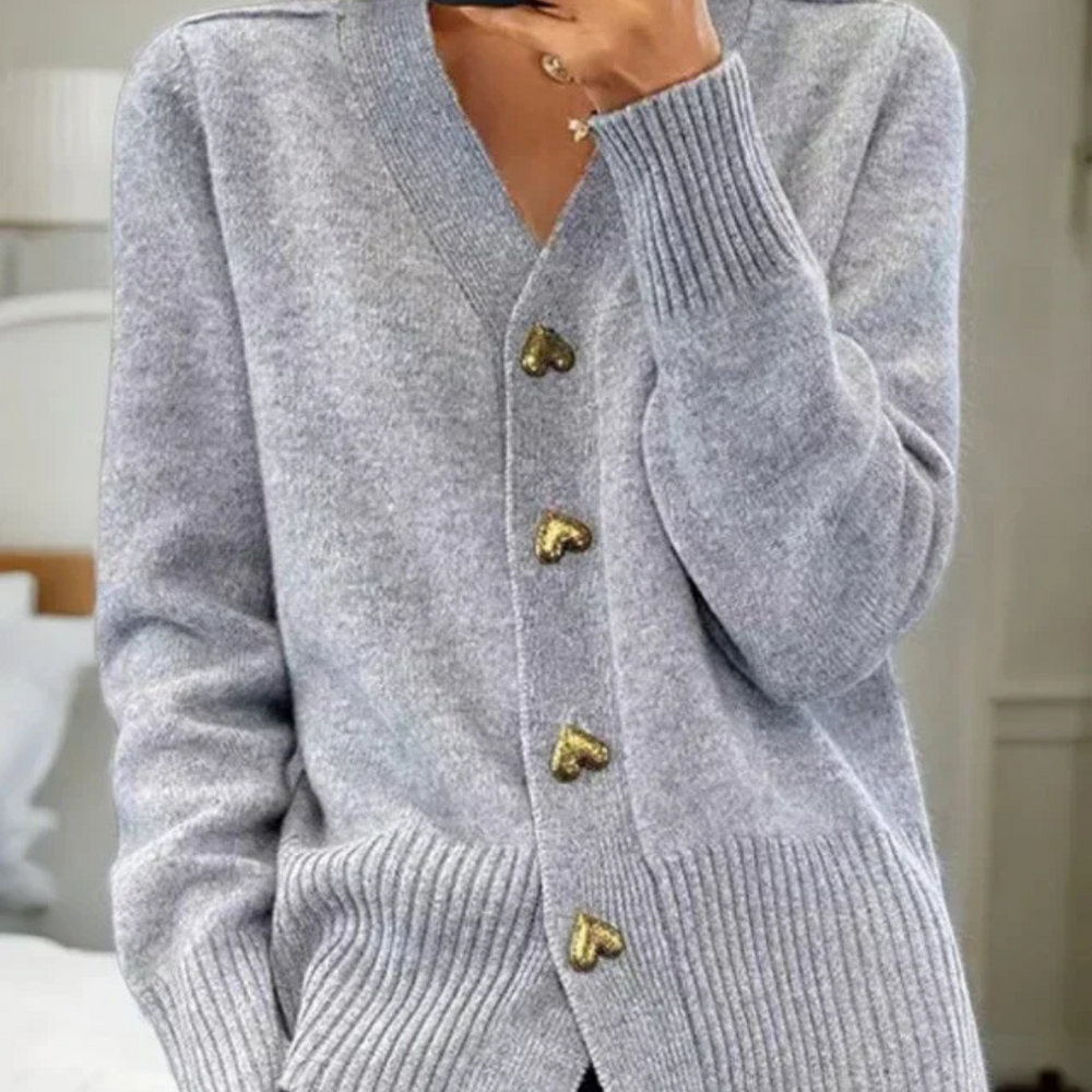 Levoire | Veste En Tricot Féminine Avec Boutons En Forme De Cœur Gris Taille unique