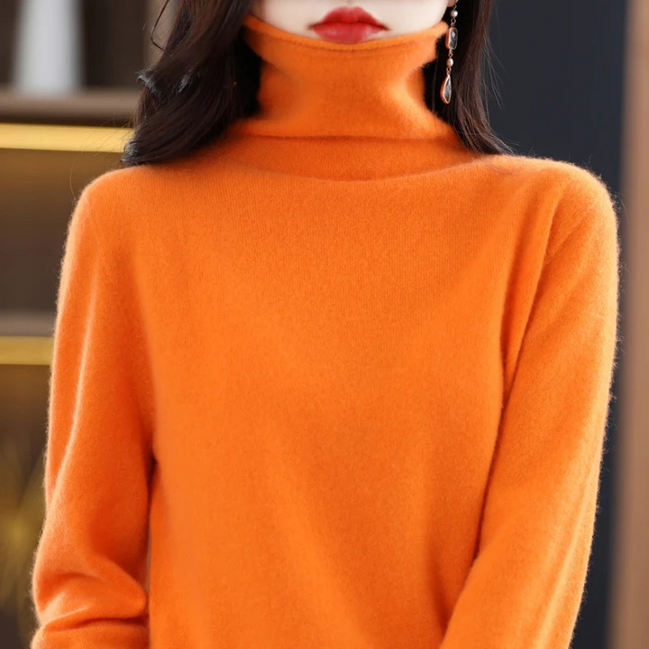 Levoire | Luxe Cachemire Pull Femme Doux Col Montant, Chaud & Élégant Orange