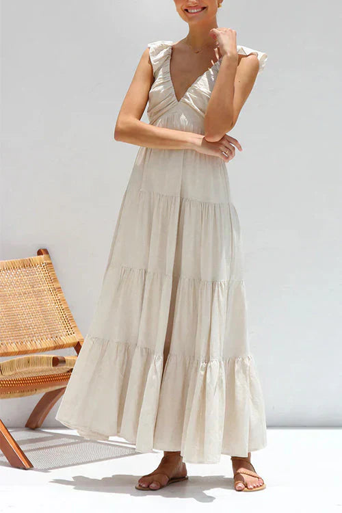 Levoire | Robe longue sans manches à encolure en V et bordée de volants