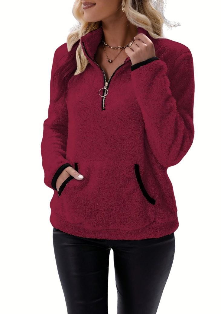 Levoire | Chaqueta Con Media Cremallera De Polar Caliente De Manga Larga Rot