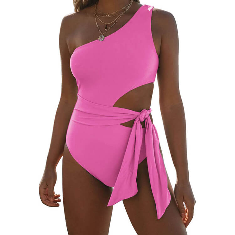 Levoire | Maillot De Bain Avec Encolure Asymétrique, Découpe Et Nœud À La Taille Rosa
