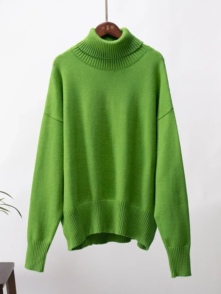 Levoire | Pull en tricot à col montant pour femmes en grandes tailles, Doux et Confortable Vert clair